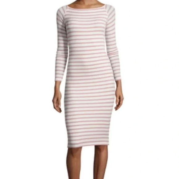 ATM Modal Rib Long Sleeve Striped Cream Mauve Dress Size Large - Picture 1 of 6
